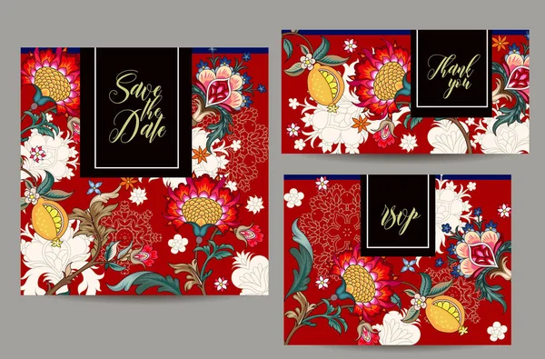 Collection Cartes Mariage Avec Des Fleurs Fantastiques — Image vectorielle