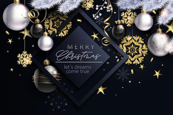 Glam Navidad Con Bolas Blancas Negras — Vector de stock