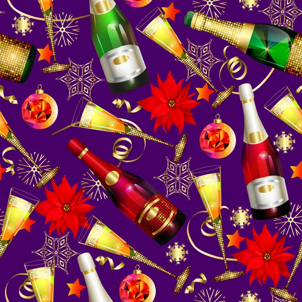 Безшовный Рождественский Узор Шампанским — стоковый вектор