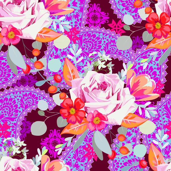 Motif Floral Sans Couture Avec Paisley — Image vectorielle
