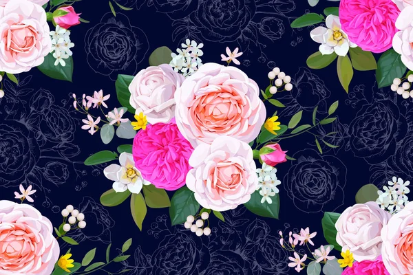 Безшовний Квітковий Візерунок Трояндою — стоковий вектор