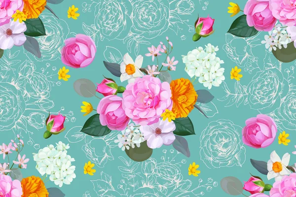 Motif Floral Sans Couture Avec Rose — Image vectorielle
