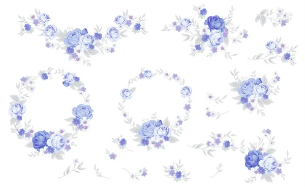 Набір Синіх Троянд Шикарному Стилі — стоковий вектор