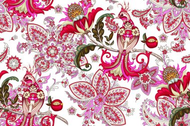 Nakış cennet kuşu ve paisley ile Seamless modeli