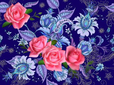 Fantezi çiçek seamless modeli güllü