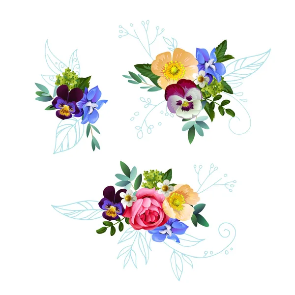 Bouquets Mignons Pour Cartes Vœux — Image vectorielle