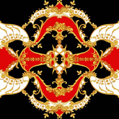 Çiçek öğeleri ile rokoko karmaşık kare kompozisyon