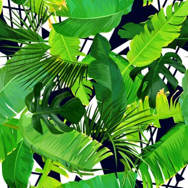  Seamless tropical pattern with banana leaves clipart
