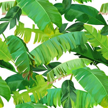  Seamless tropical pattern with banana leaves clipart