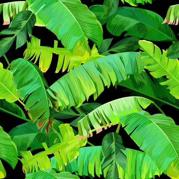 Seamless Tropical Pattern Banana Leaves — Stock Vector