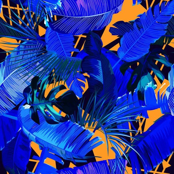 Modèle Tropical Sans Couture Avec Des Feuilles Banane — Image vectorielle