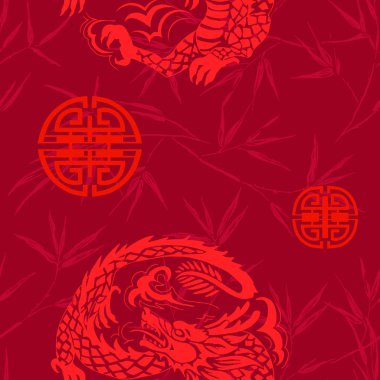 Dragon ve bambu dallar ile Çin tarzında seamless modeli