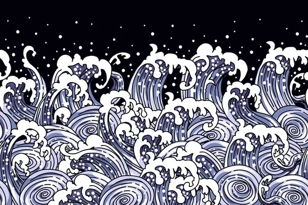 Frontière sans couture avec des vagues dans le style chinois — Image vectorielle