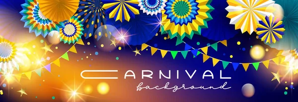 Fundo carnaval brilhante com fãs de papel — Vetor de Stock