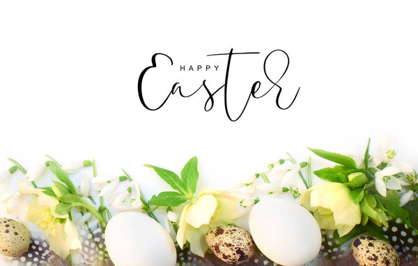 Easter background with flowers and eggs