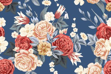 Vintage solgun gül ile Seamless Modeli