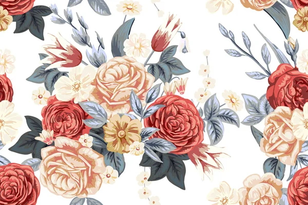 Modèle Sans Couture Avec Des Roses Pâles Vintage — Image vectorielle