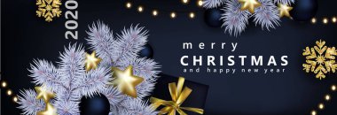 Siyah arka plan üzerinde beyaz ladin ile Glam Noel afiş