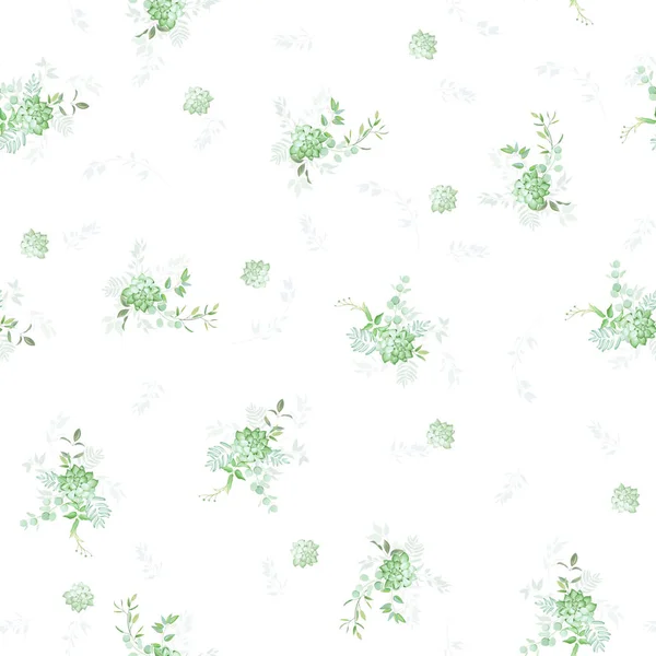 Seamless Pattern Elegant Greenery Succulent — Stock Vector