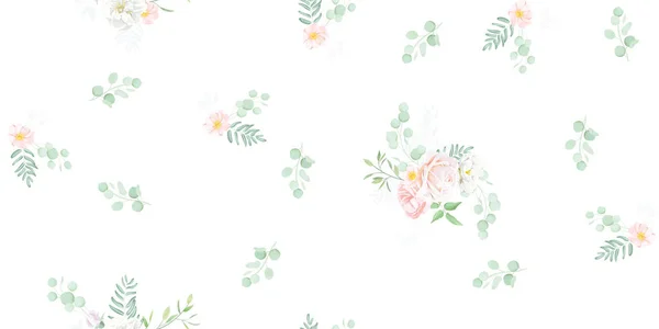 Seamless Pattern Elegant Greenery Beautiful Roses Watercolor Effect — Stock Vector