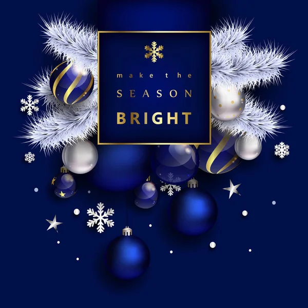 Blauwe Kerst Compositie Met Witte Spar — Stockvector