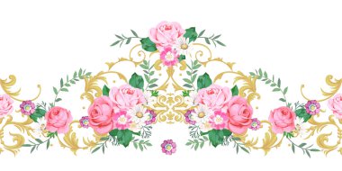 Altın parşömenler ve kır gülleri ile kesintisiz güzel sınır