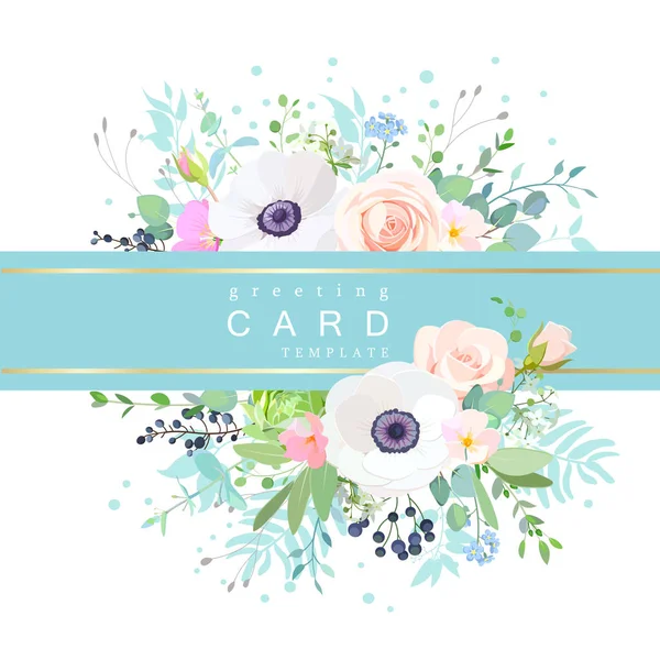 Σχεδιασμός ευχετήριας κάρτας με χαριτωμένα λουλούδια — Διανυσματικό Αρχείο