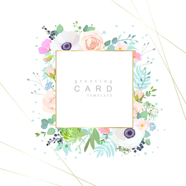Design de cartão de saudação com flores bonitos — Vetor de Stock