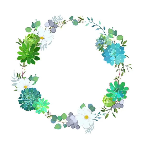 Floral wreath with succulents and leaves for wedding invitations — Stock Vector