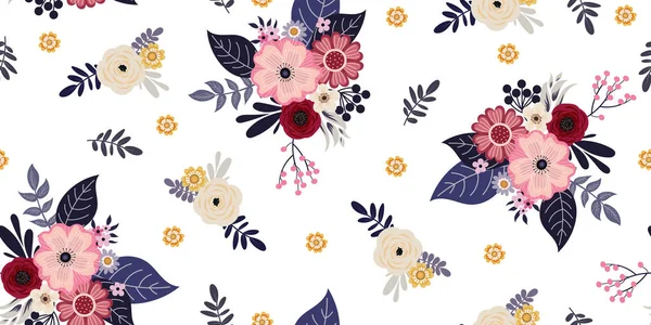 복고풍 스타일의 여름 드레스 귀여운 작은 꽃과 원활한 패턴 — 스톡 벡터
