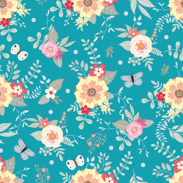 Lindo patrón sin costuras con racimos florales para textiles de verano y papel pintado — Vector de stock