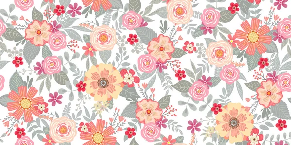 Lindo patrón sin costuras con racimos florales para textiles de verano y papel pintado — Vector de stock