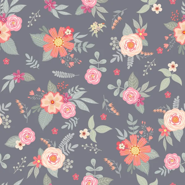 夏の織物や壁紙のための花の束とかわいいシームレスなパターン — ストックベクタ