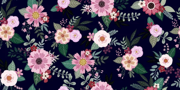 Söta sömlösa mönster med blommiga klasar för sommar textil och tapeter — Stock vektor