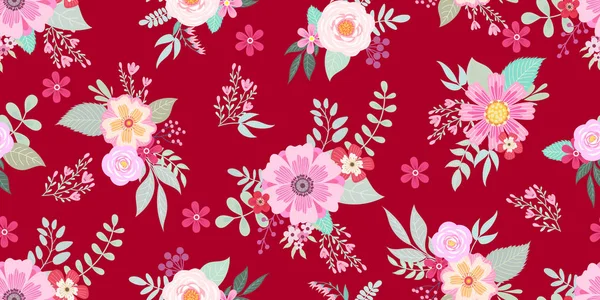 Mignon motif sans couture avec des grappes florales pour le textile d'été et papier peint — Image vectorielle