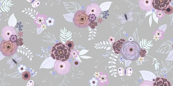 Patrón floral de garabato lindo sin costuras para vestido de verano — Archivo Imágenes Vectoriales