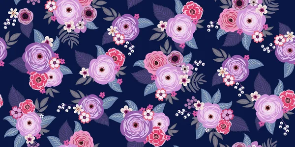 Patrón floral de garabato lindo sin costuras para vestido de verano — Vector de stock