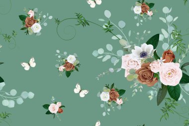 Soluk pembe ve kahverengi güller ile dikişsiz desen