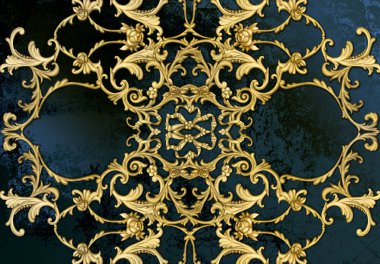 Barok tarzda altın parşömenler ve güller ile dekoratif panel