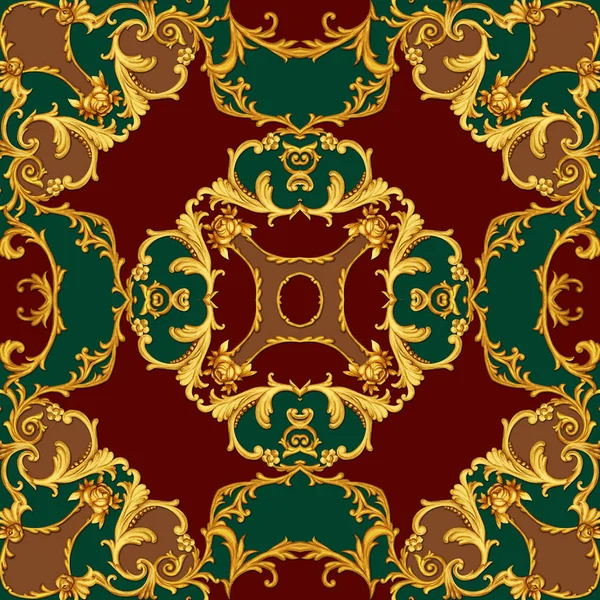 Projekt Jedwabnego szalika w stylu barokowym ze złotymi zwoje i róże — Zdjęcie stockowe