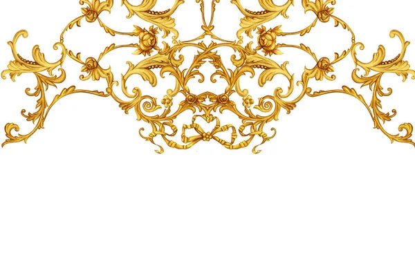 Bordure décorative avec des rouleaux dorés et des roses — Photo