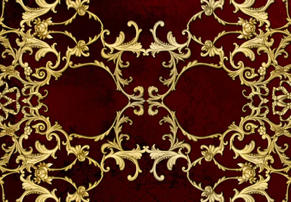 Decorative panel with golden scrolls and roses in Baroque style — Stock Photo, Image