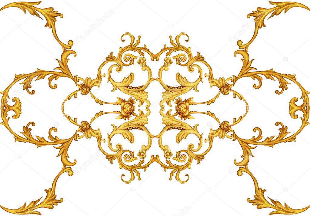 Golden arabesque with golden scrolls and roses