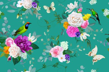 Bahar elbise kumaş için gül çiçek demetleri ile güzel dikişsiz desen