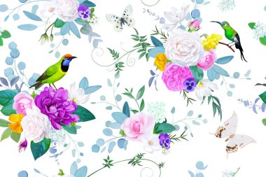 Bahar elbise kumaş için gül çiçek demetleri ile güzel dikişsiz desen