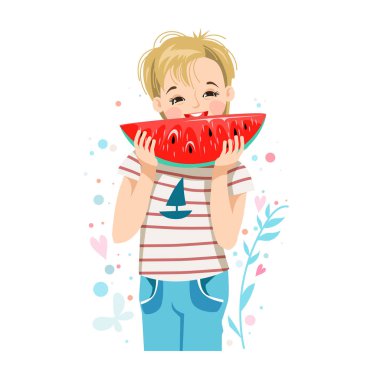 Bir dilim karpuzlu çocuk.