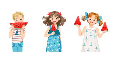 Karpuz dilimleri olan bir grup çocuk.