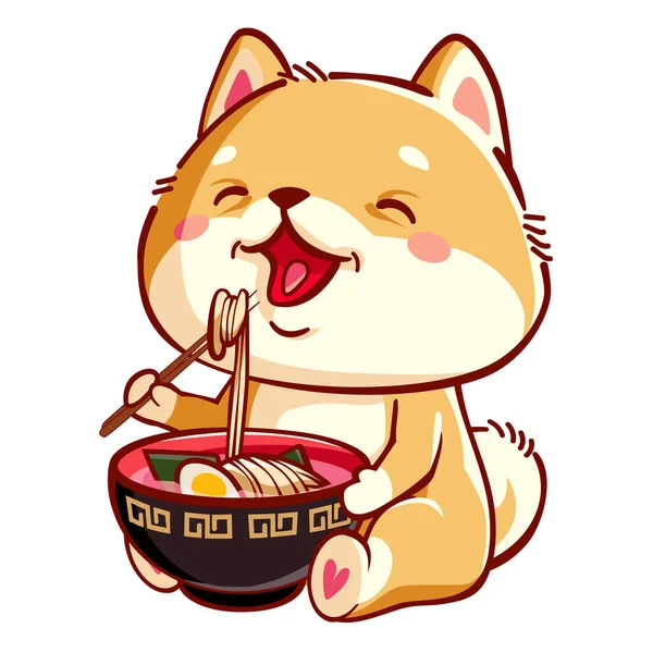 Niedliche Shiba inu isst Ramen — Stockvektor