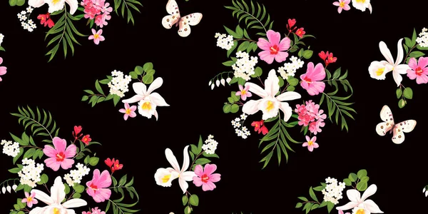 Sans couture printemps tropical fond floral — Image vectorielle