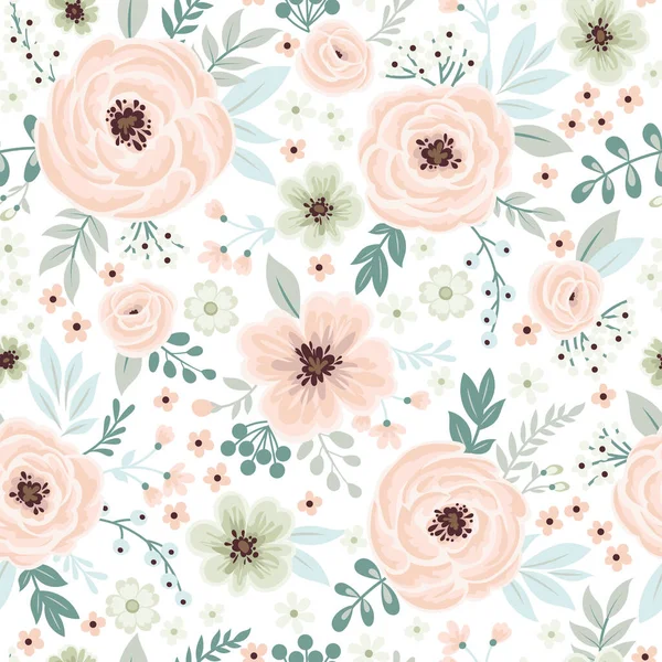 Inconsútil lindo papel pintado floral de primavera — Vector de stock